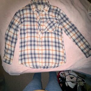 Thread & Supply Blue and Orange Plaid Button-Down Shirt